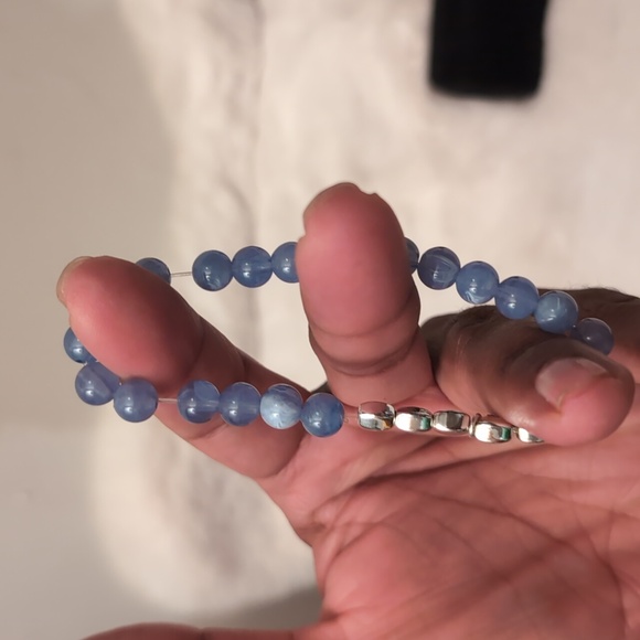 Blue Beaded Bracelet with Silver Toned Butterfly Bead Focus - Picture 7 of 8